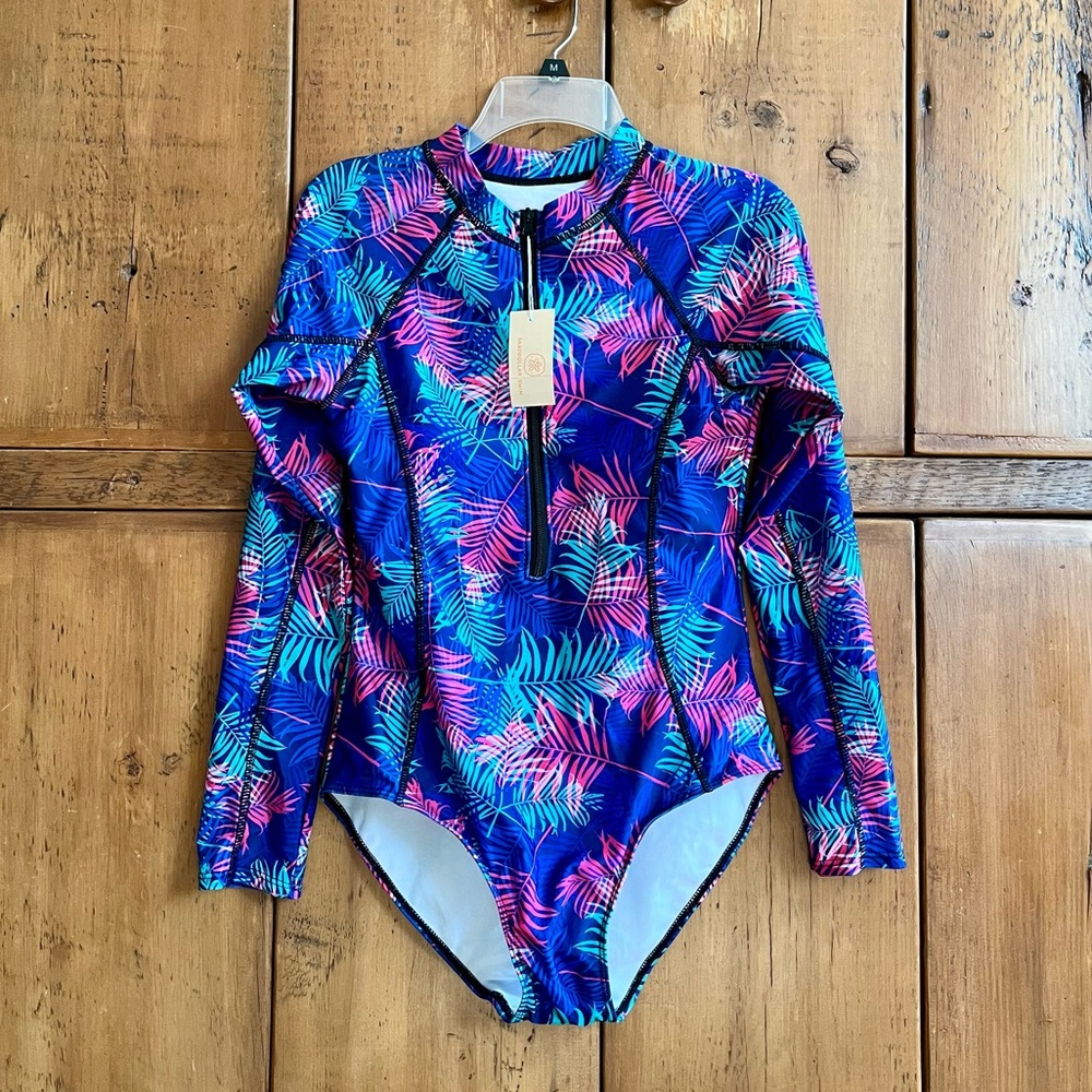 NWT Sanddollar Swim Rash Guard, Tropical Print, L